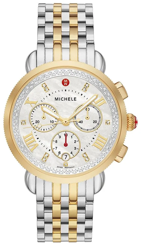 Michele Sport Sail Chronograph Diamonds Mother of Pearl Dial Date Two-Tone Stainless Steel Womens Watch MWW01C000142