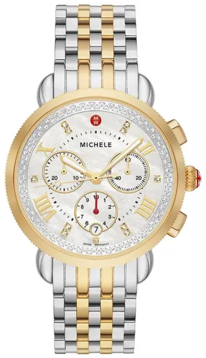 Michele Sport Sail Chronograph Diamonds Mother of Pearl Dial Date Two-Tone Stainless Steel Womens Watch MWW01C000142