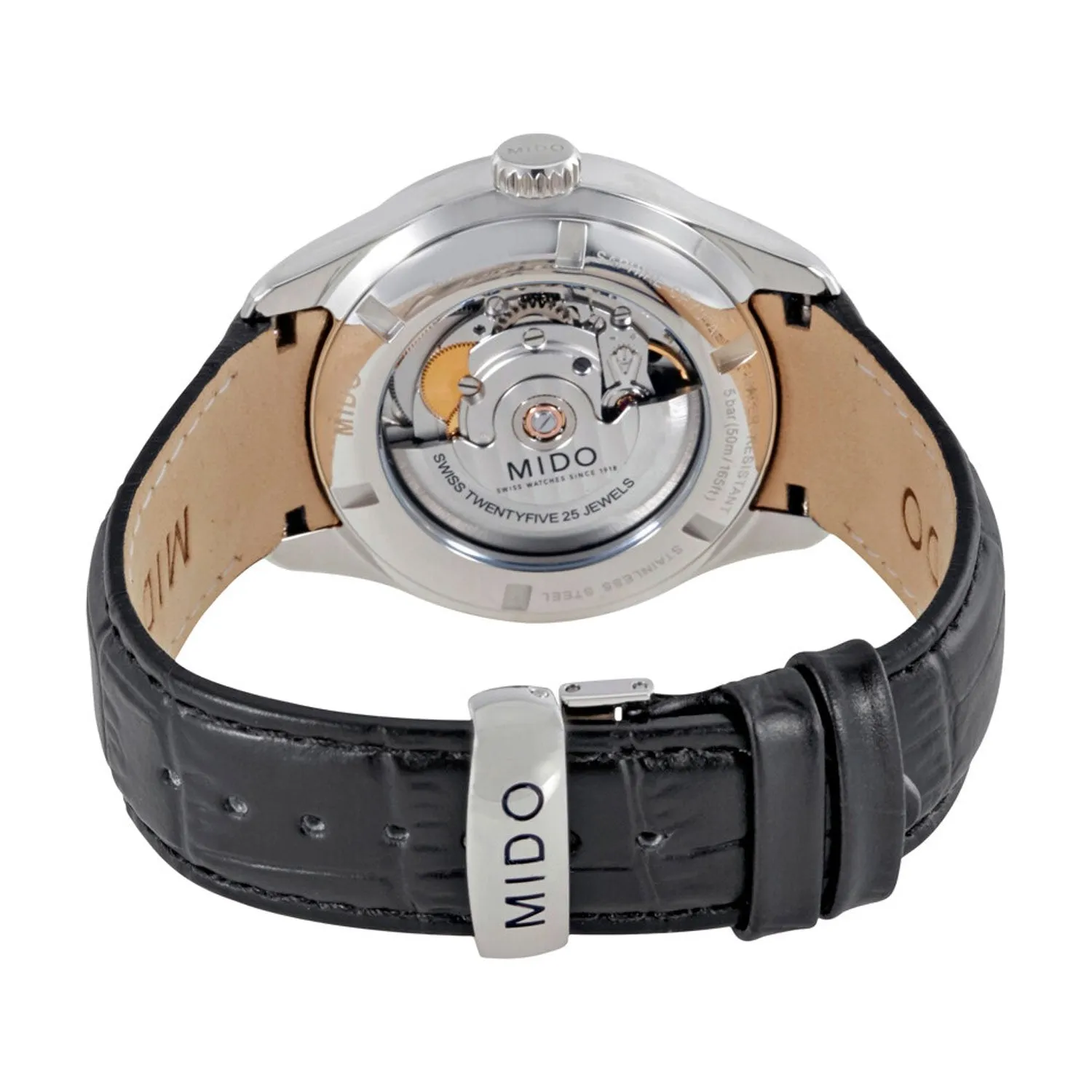 Mido Belluna II Heures & Minutes Decentrees Automatic Black Leather Strap Men's Watch M024.444.16.031.00
