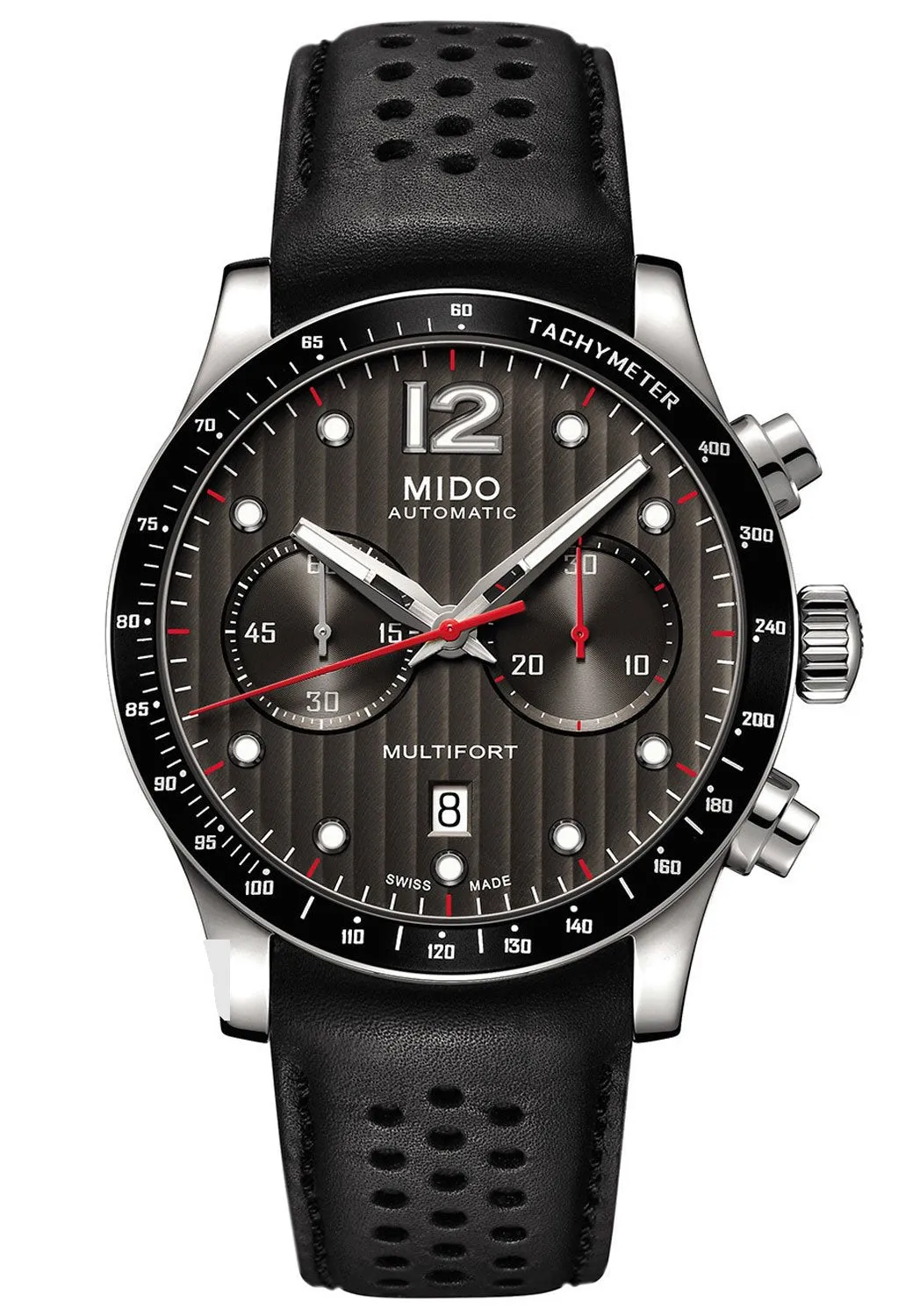 Mido Multifort Automatic Chronograph Black Leather Strap Black Dial Date Mens Watch M025.627.16.061.00
