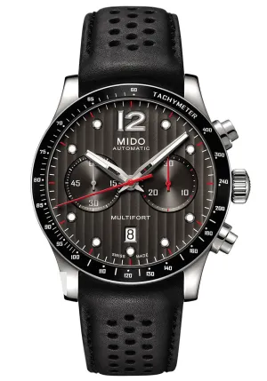 Mido Multifort Automatic Chronograph Black Leather Strap Black Dial Date Mens Watch M025.627.16.061.00