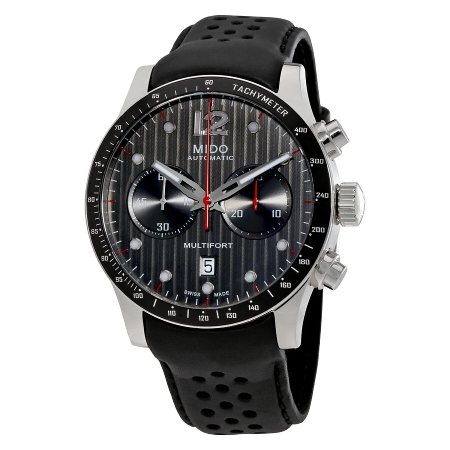 Mido Multifort Automatic Chronograph Black Leather Strap Black Dial Date Mens Watch M025.627.16.061.00