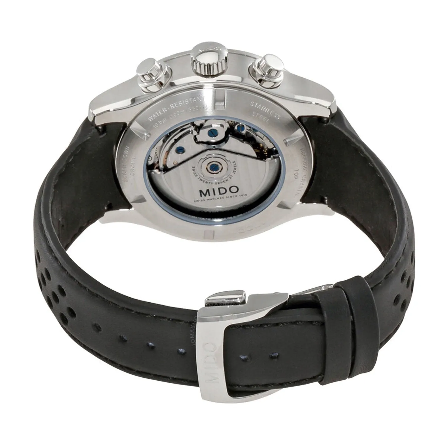 Mido Multifort Automatic Chronograph Black Leather Strap Black Dial Date Mens Watch M025.627.16.061.00