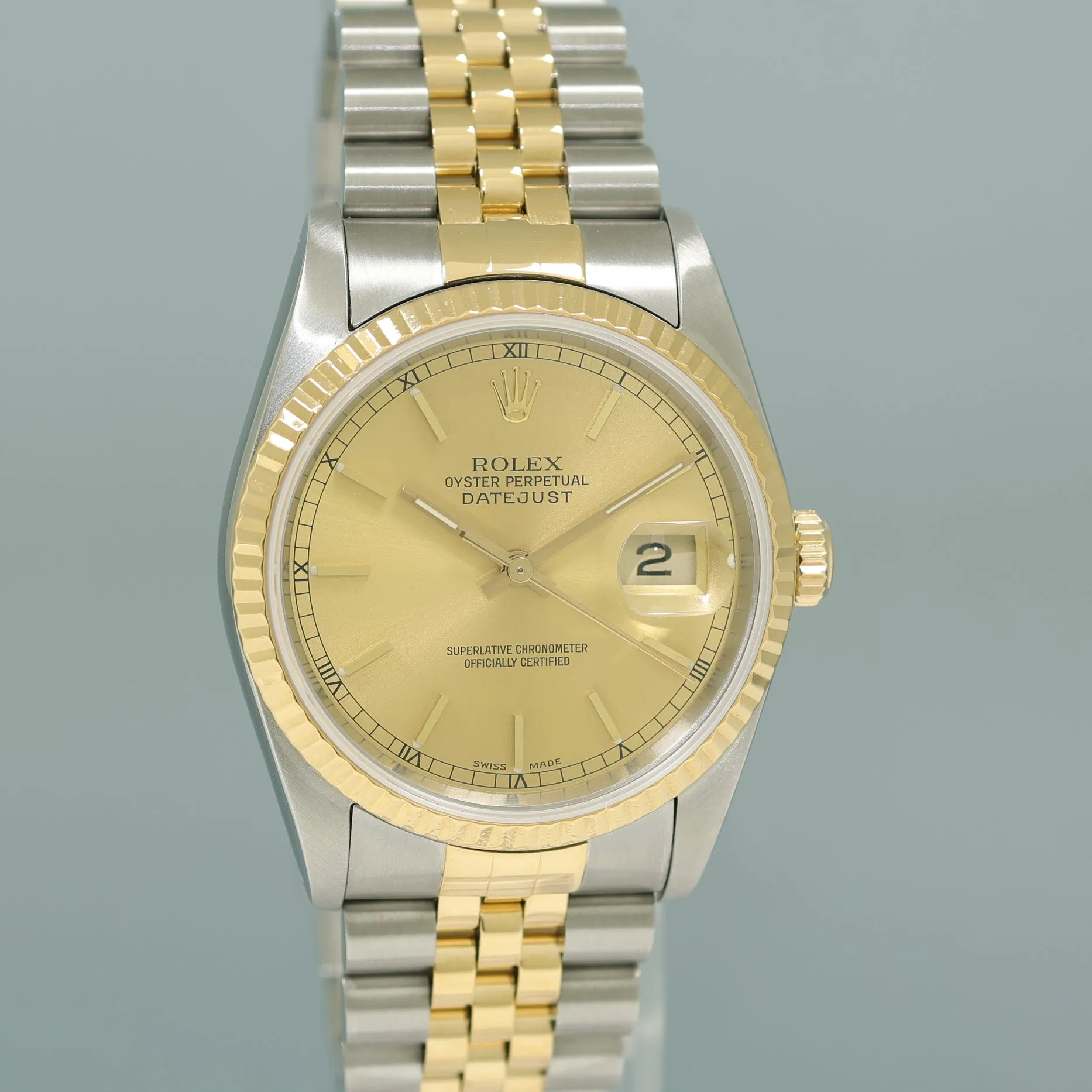 MINT Rolex DateJust 16233 Champagne Stick Jubilee Yellow Gold Two Tone 36mm Watch