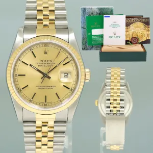 MINT Rolex DateJust 16233 Champagne Stick Jubilee Yellow Gold Two Tone 36mm Watch