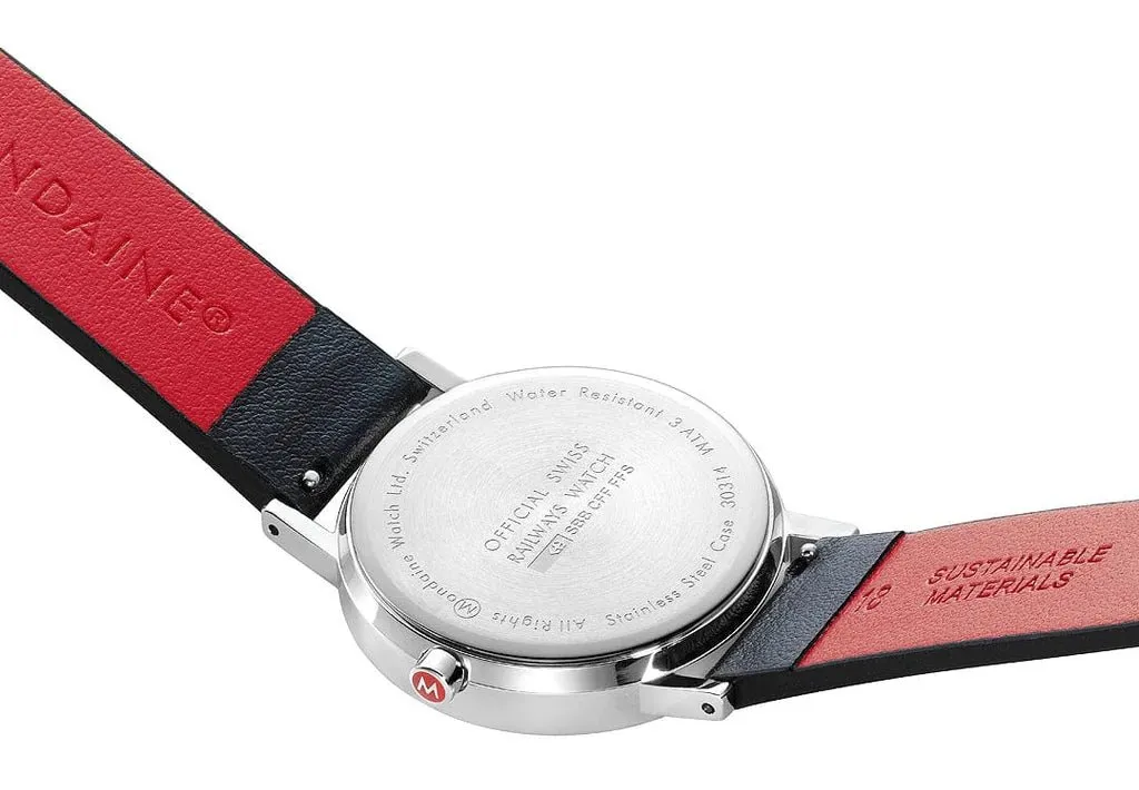 Mondaine Classic Stainless Steel White Dial Black Vegan Leather Strap Quartz Unisex Watch A660.30314.11SBB