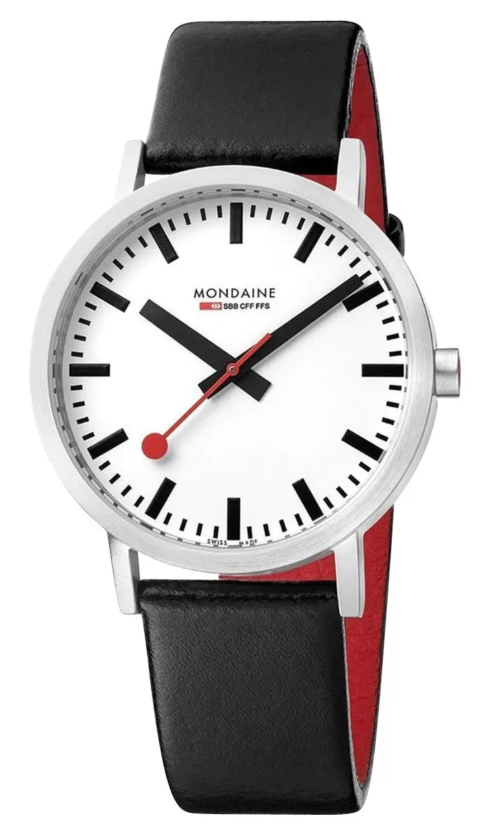 Mondaine Classic Stainless Steel White Dial Black Vegan Leather Strap Quartz Unisex Watch A660.30314.11SBB