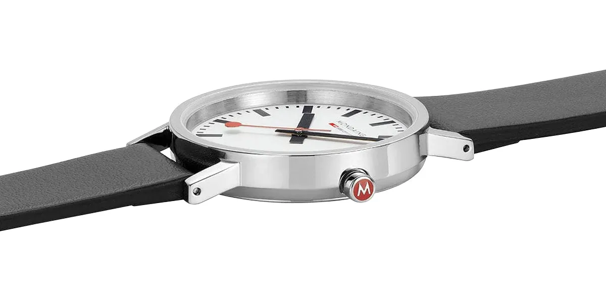 Mondaine Classic Stainless Steel White Dial Black Vegan Leather Strap Quartz Unisex Watch A660.30314.16SBB