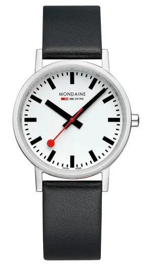 Mondaine Classic Stainless Steel White Dial Black Vegan Leather Strap Quartz Unisex Watch A660.30314.16SBB