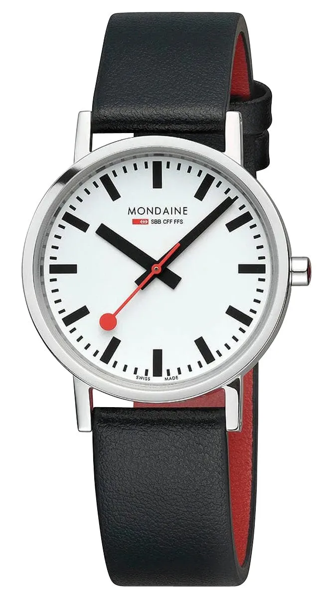 Mondaine Classic Stainless Steel White Dial Black Vegan Leather Strap Quartz Unisex Watch A660.30314.16SBB