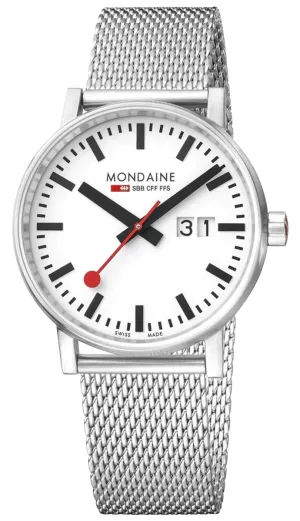 Mondaine EVO2 Stainless Steel Mesh White Dial Date Quartz Mens Watch MSE.40210.SM