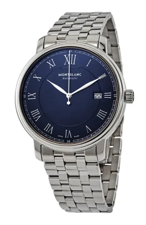 Montblanc Tradition Automatic Stainless Steel Calendar Blue dial Mens Watch 117830