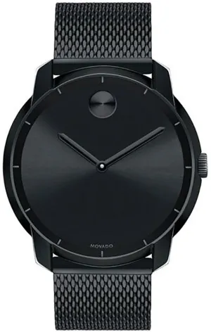 Movado Bold Black Dial Black Ion-plated Stainless Steel Mesh Band Quartz Mens Watch 3600261