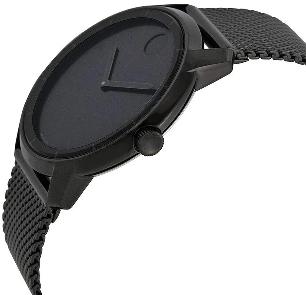 Movado Bold Black Dial Black Ion-plated Stainless Steel Mesh Band Quartz Mens Watch 3600261