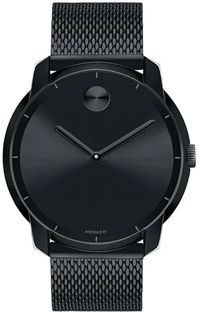 Movado Bold Black Dial Black Ion-plated Stainless Steel Mesh Band Quartz Mens Watch 3600261