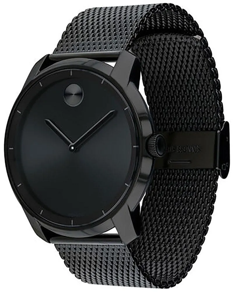 Movado Bold Black Dial Black Ion-plated Stainless Steel Mesh Band Quartz Mens Watch 3600261