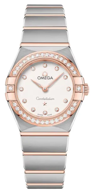 Omega Constellation Stainless Steel & 18K Rose Gold Silver Dial Diamonds Quartz Womens Watch 131.25.25.60.52.001