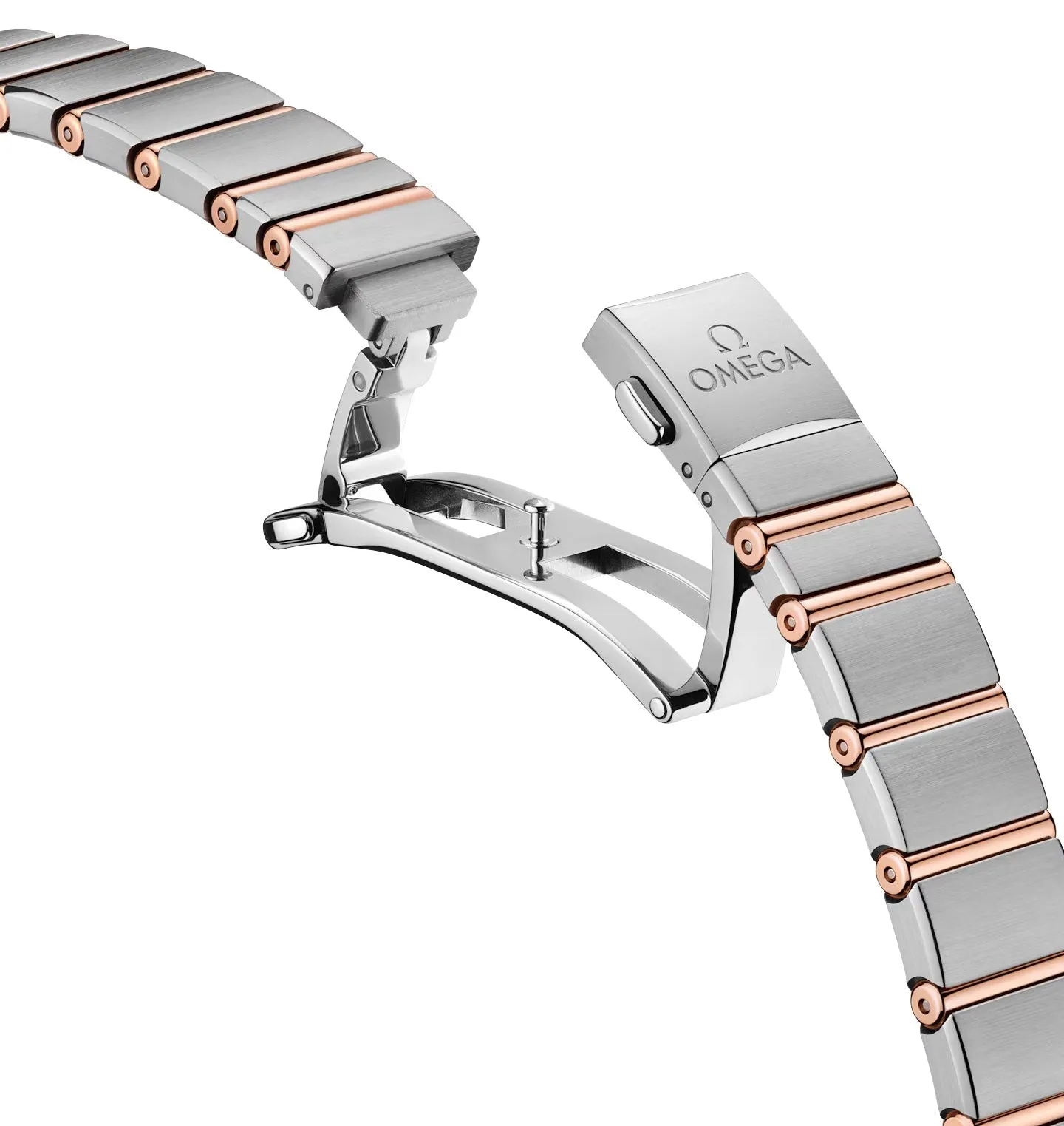 Omega Constellation Stainless Steel & 18K Rose Gold Silver Dial Diamonds Quartz Womens Watch 131.25.25.60.52.001