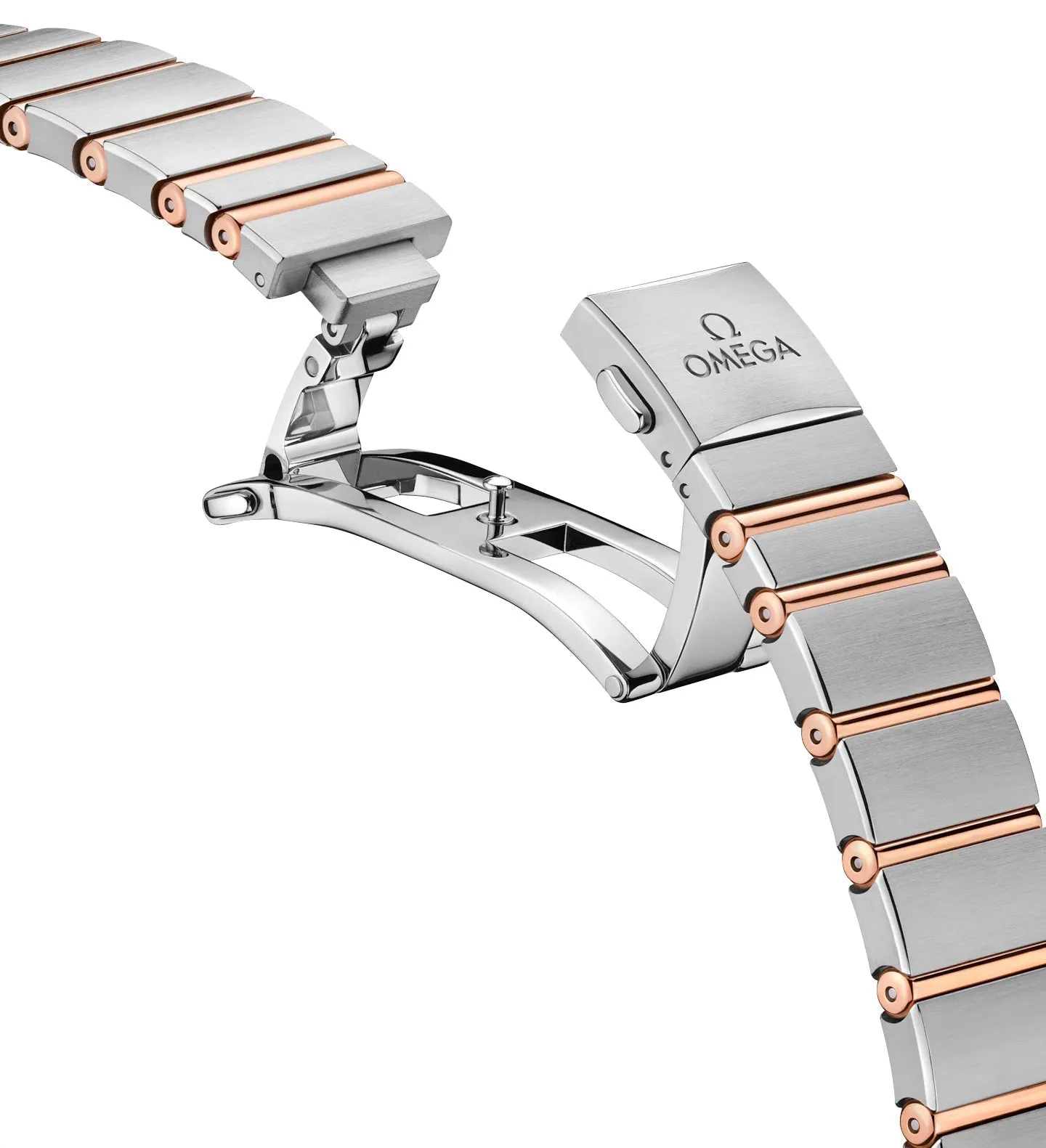 Omega Constellation Stainless Steel & 18K Rose Gold Silver Dial Diamonds Quartz Womens Watch 131.25.28.60.52.001