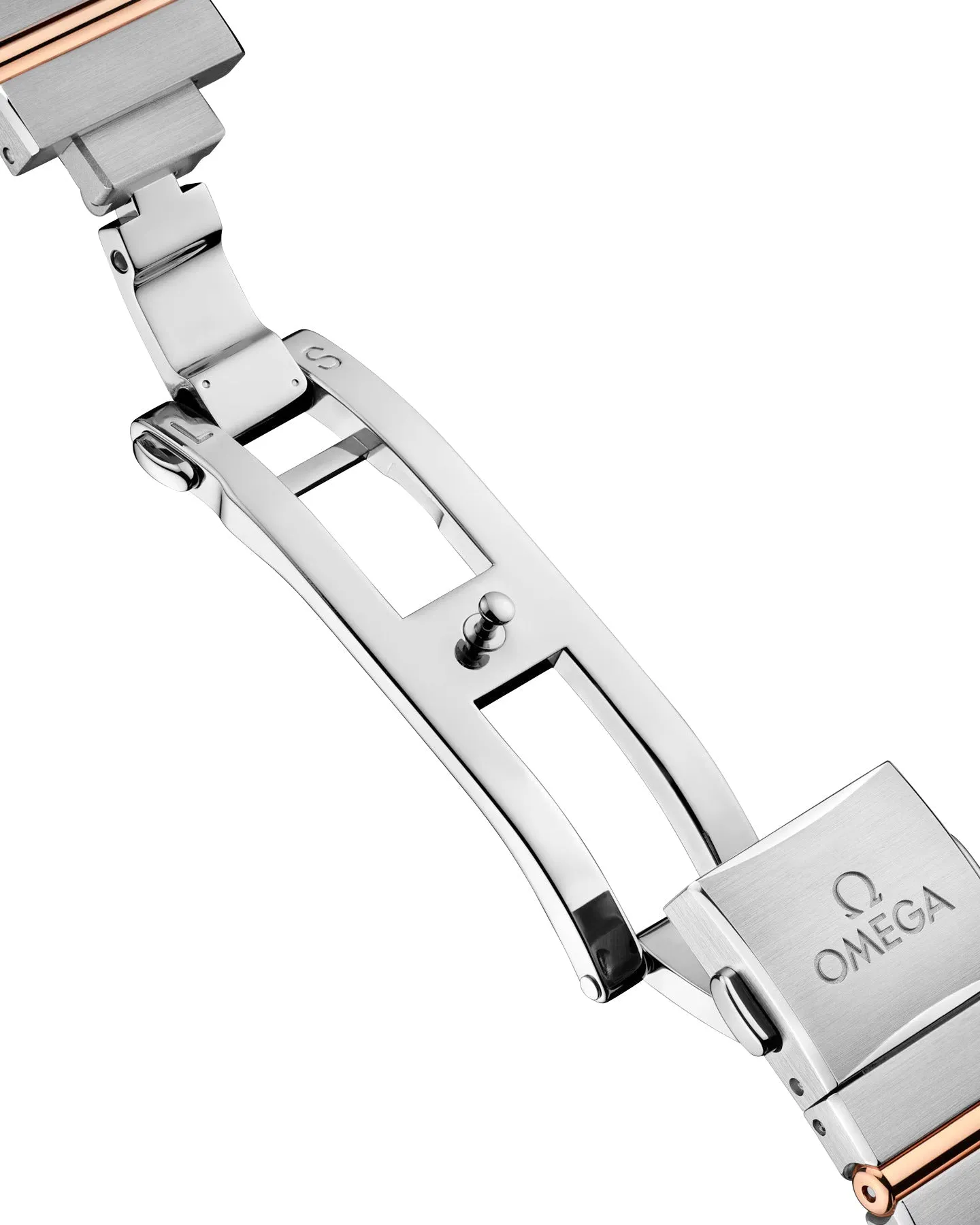 Omega Constellation Stainless Steel & 18K Rose Gold Silver Dial Diamonds Quartz Womens Watch 131.25.28.60.52.001