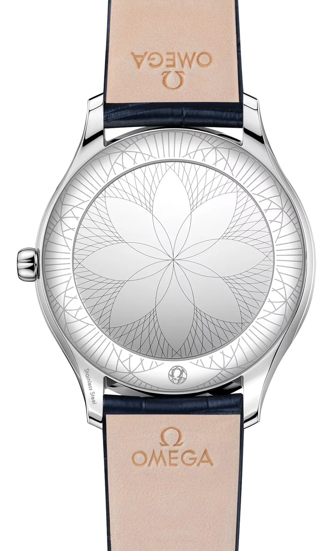 Omega De Ville Trésor Stainless Steel White Dial Blue Leather Strap Diamonds Quartz Womens Watch 428.18.39.60.04.001