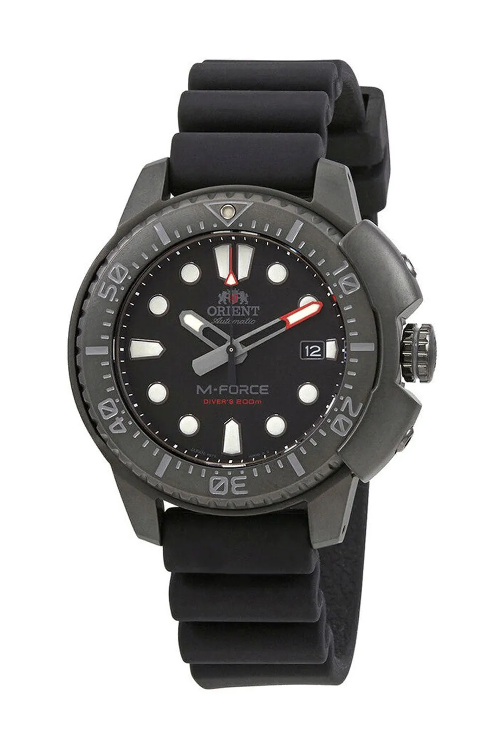 Orient M-Force Automatic Black Steel Rubber Strap Date Divers Mens Watch RA-AC0L03B00B