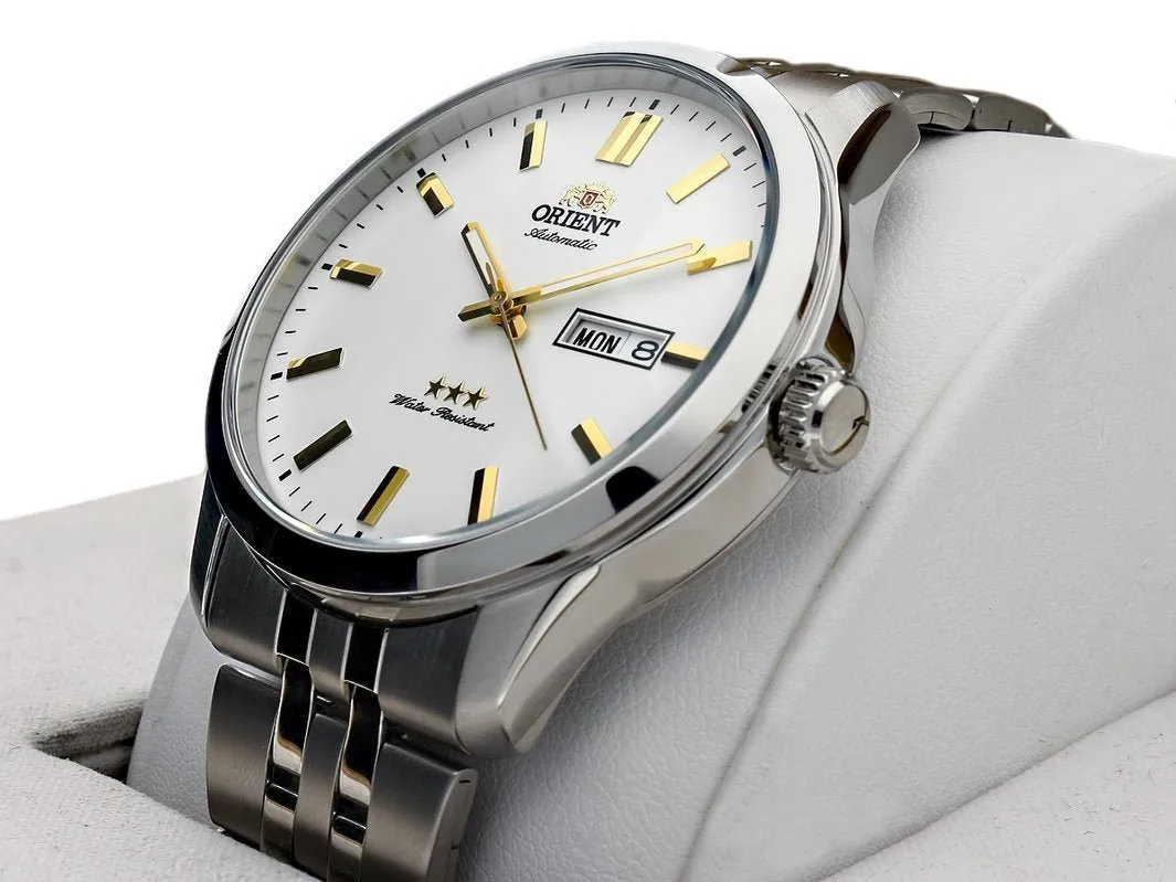 Orient TriStar Automatic Stainless Steel White Dial Day-Date Mens Watch RA-AB0014S19B