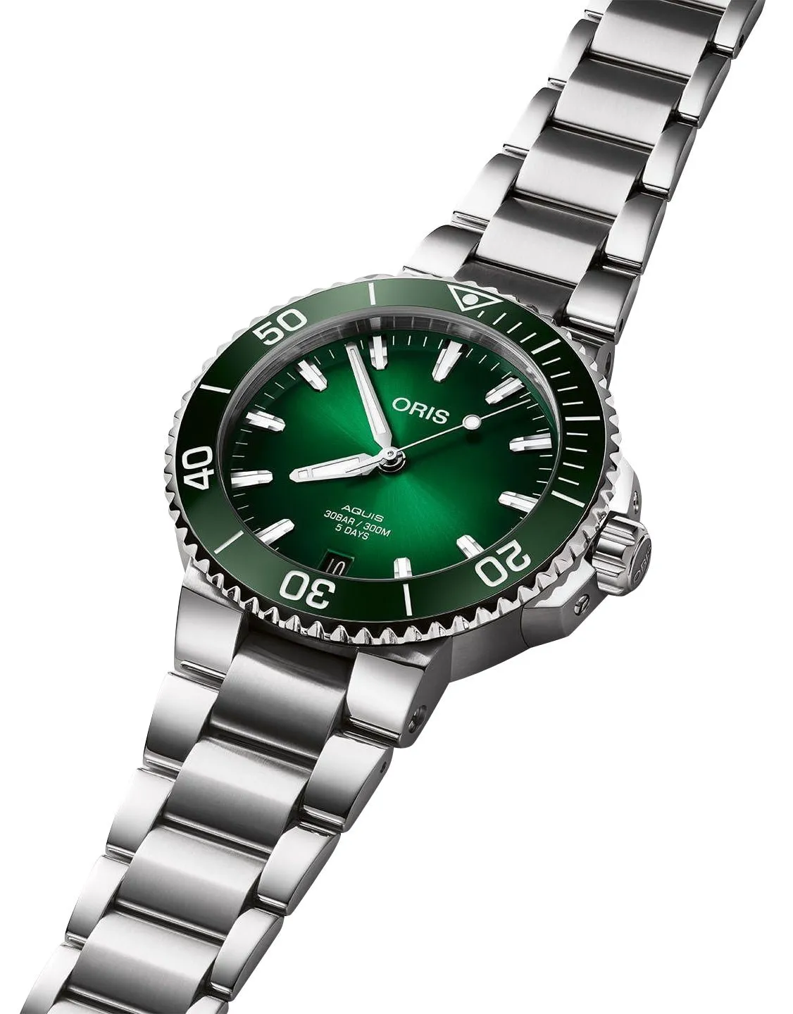 Oris Aquis Automatic Stainless Steel Green Dial Date Divers Mens Watch 400 7769 4157-07 8 22 09PEB