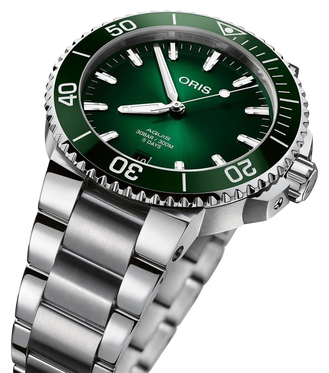 Oris Aquis Automatic Stainless Steel Green Dial Date Divers Mens Watch 400 7769 4157-07 8 22 09PEB