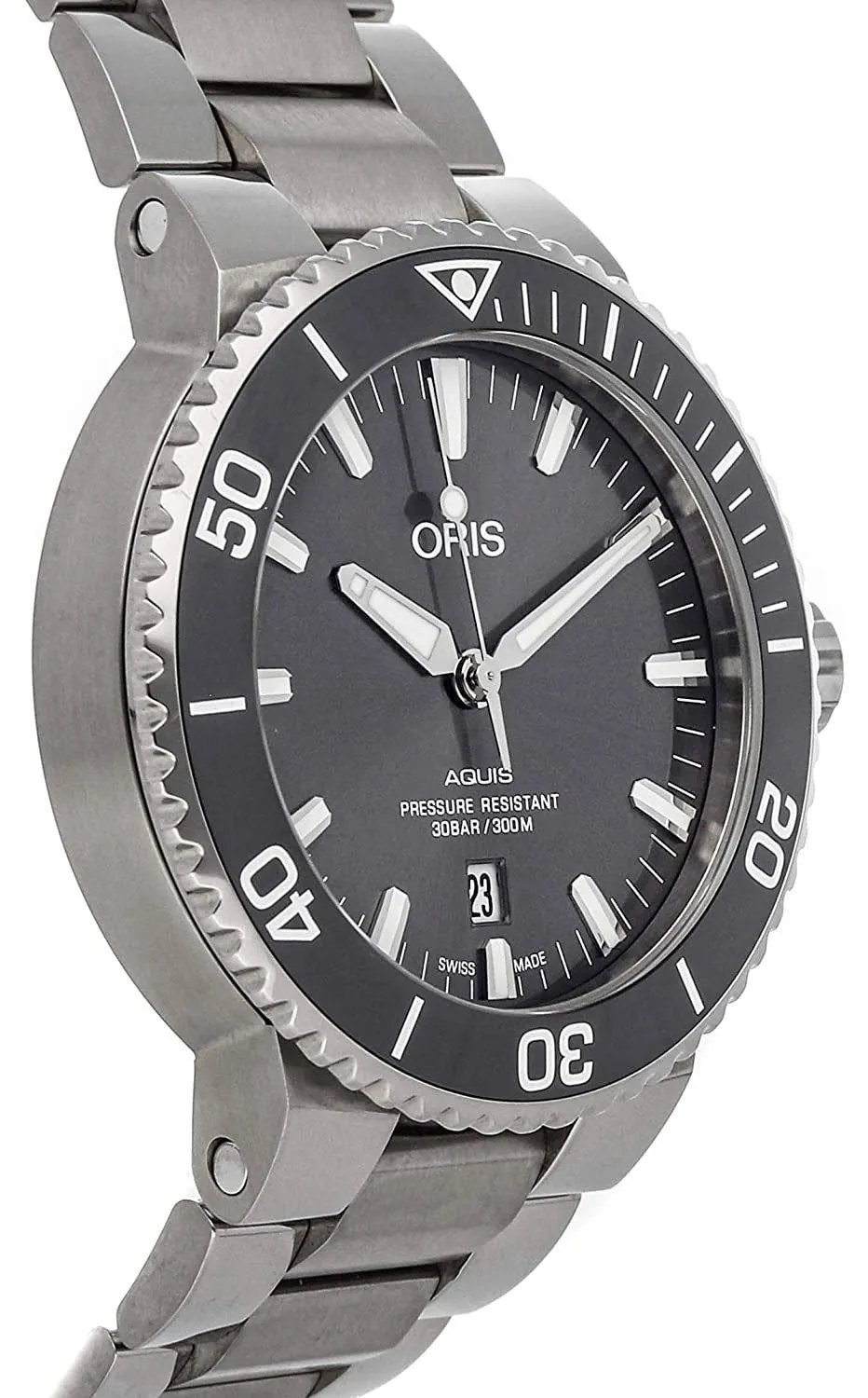 Oris Aquis Automatic Titanium Grey Dial Date Divers Mens Watch 733 7730 7153-MB