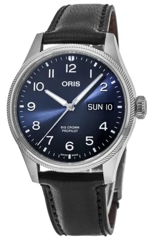 Oris Big Crown ProPilot Automatic Stainless Steel Blue Dial Black Leather Strap Day/Date Mens Watch 752 7760 4065-07 5 22 08LC