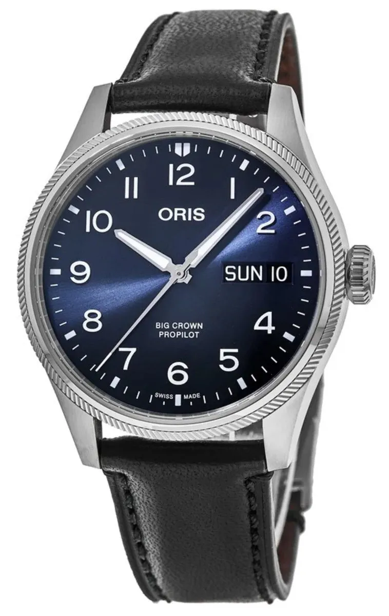 Oris Big Crown ProPilot Automatic Stainless Steel Blue Dial Black Leather Strap Day/Date Mens Watch 752 7760 4065-07 5 22 08LC