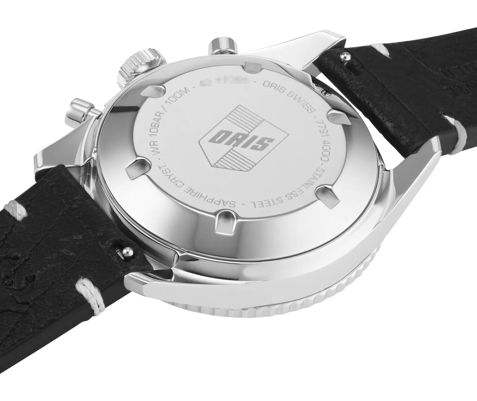 Oris Divers Sixty-Five Automatic Chronograph Stainless Steel Black Dial Black Leather Strap Mens Watch 771 7791 4054-LS