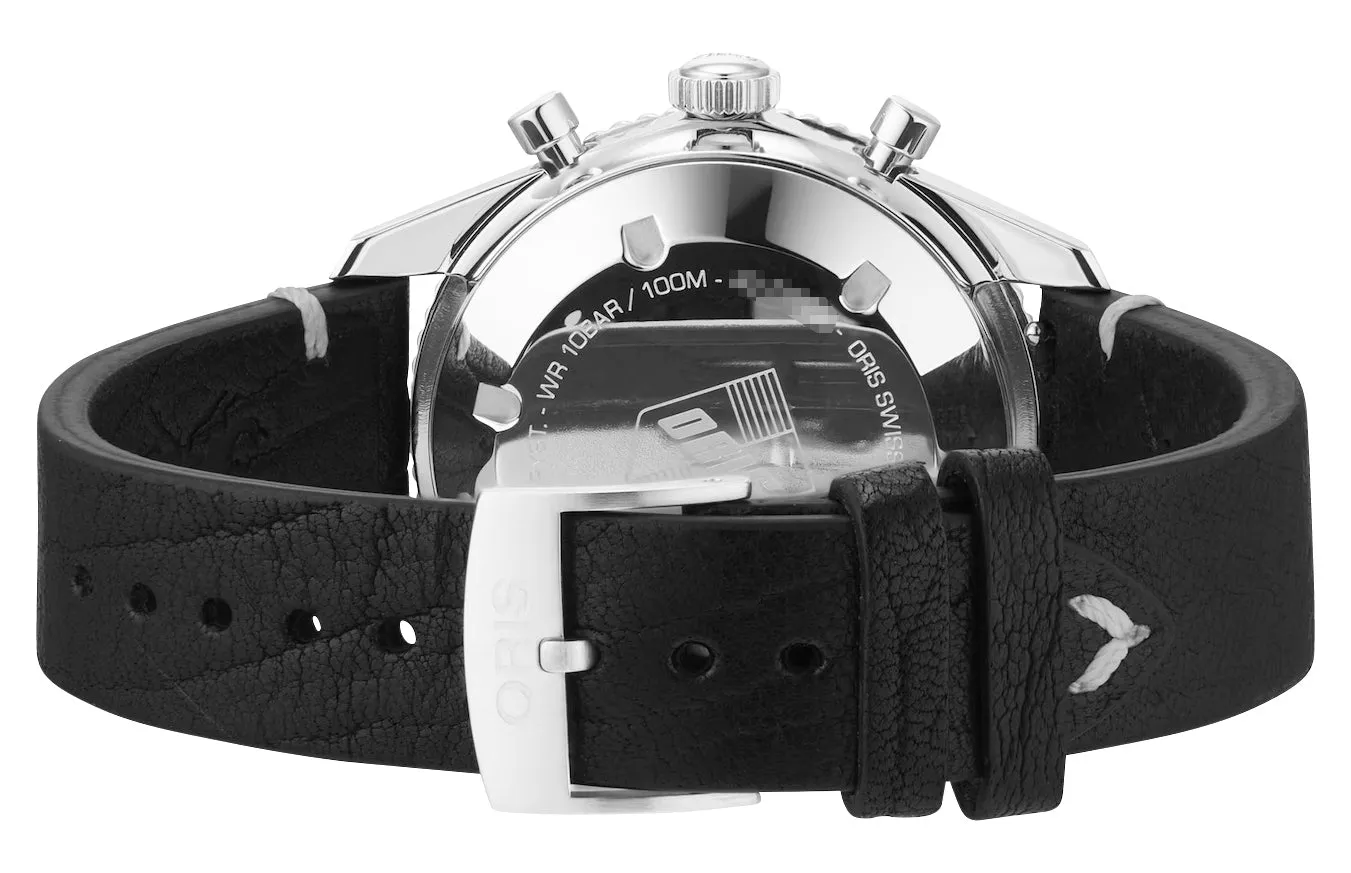 Oris Divers Sixty-Five Automatic Chronograph Stainless Steel Black Dial Black Leather Strap Mens Watch 771 7791 4054-LS