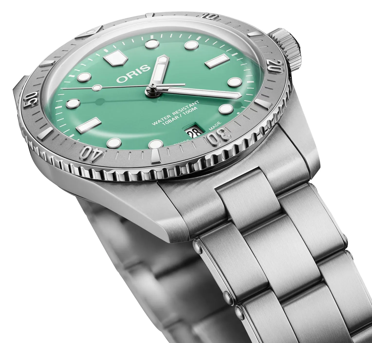 Oris Divers Sixty-Five Cotton Candy Automatic Stainless Steel Green Dial Date Unisex Watch 733 7771 4057-07 8 19 18