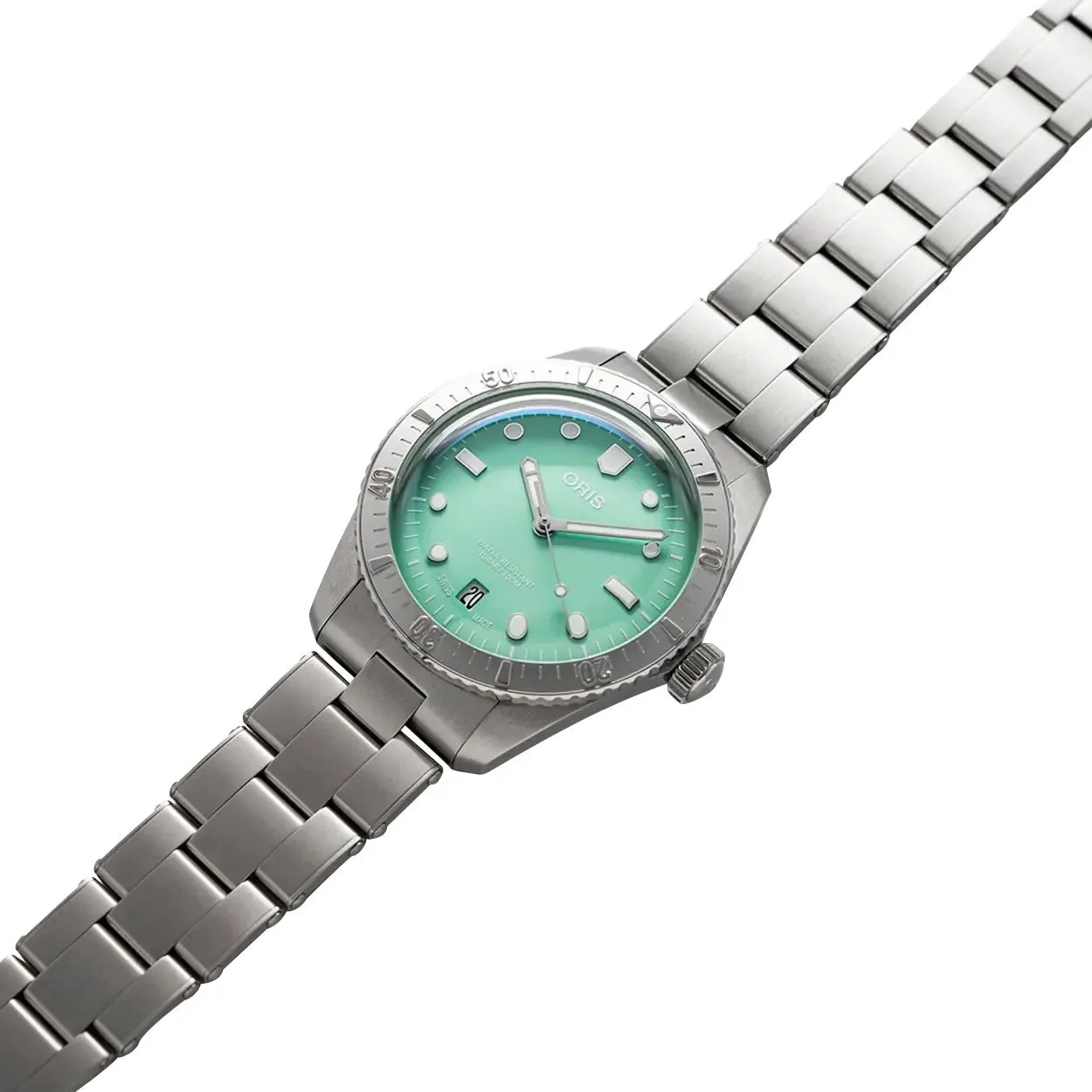 Oris Divers Sixty-Five Cotton Candy Automatic Stainless Steel Green Dial Date Unisex Watch 733 7771 4057-07 8 19 18