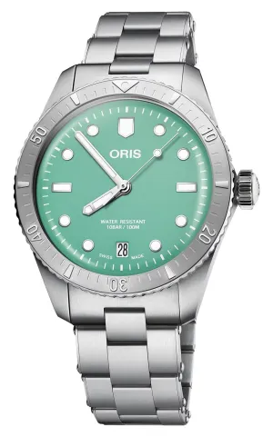 Oris Divers Sixty-Five Cotton Candy Automatic Stainless Steel Green Dial Date Unisex Watch 733 7771 4057-07 8 19 18