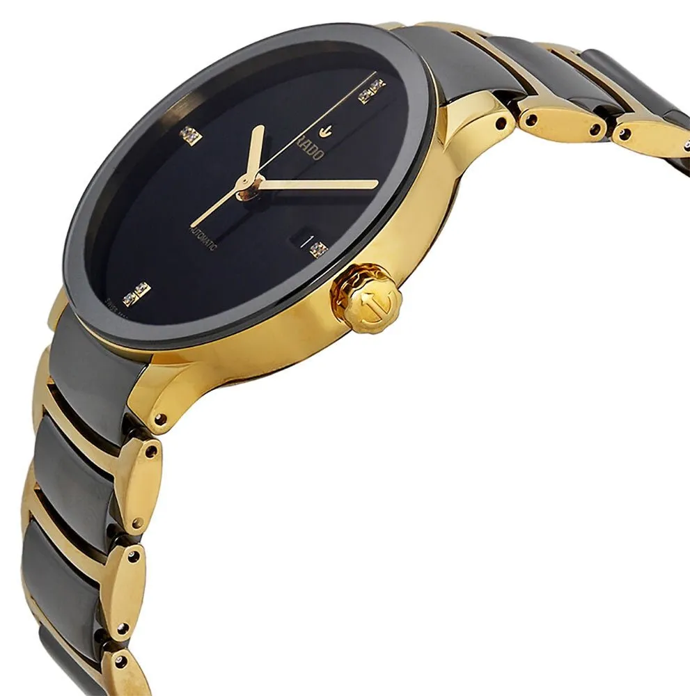 Rado Centrix Automatic Diamonds Gold PVD & Black High-Tech Ceramic Black Dial Date Unisex Watch R30035712