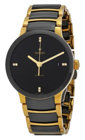 Rado Centrix Automatic Diamonds Gold PVD & Black High-Tech Ceramic Black Dial Date Unisex Watch R30035712