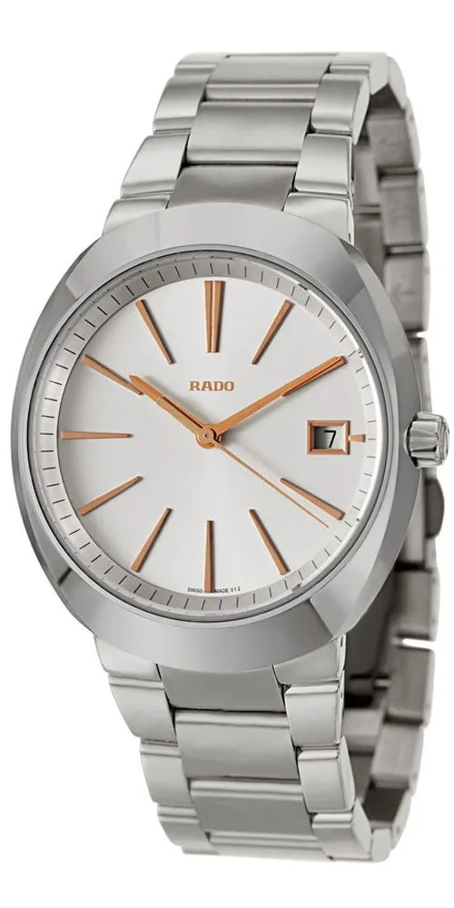 Rado D-Star XL Ceramos Quartz Analog Light Silver Dial Date Steel Men's Dress Watch R15943123