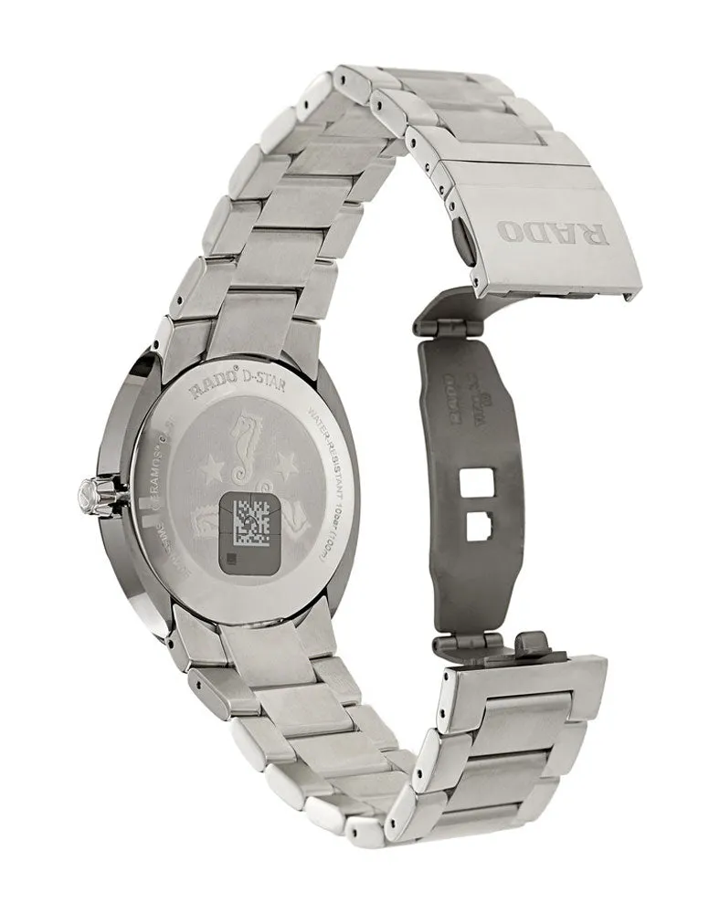 Rado D-Star XL Ceramos Quartz Analog Light Silver Dial Date Steel Men's Dress Watch R15943123