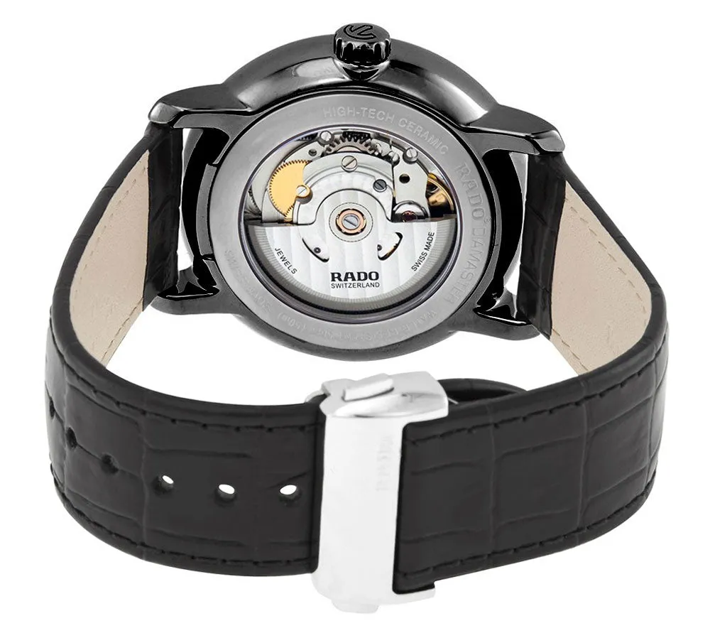 Rado DiaMaster Plasma Ceramic Blue Dial Date Black Leather Strap Automatic Mens Watch R14806206