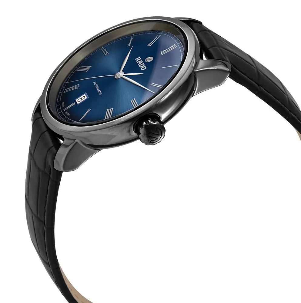 Rado DiaMaster Plasma Ceramic Blue Dial Date Black Leather Strap Automatic Mens Watch R14806206