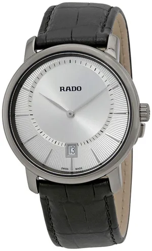 Rado DiaMaster Plasma Ceramic Silver Dial Date Black Leather Strap Quartz Mens Watch R14135106