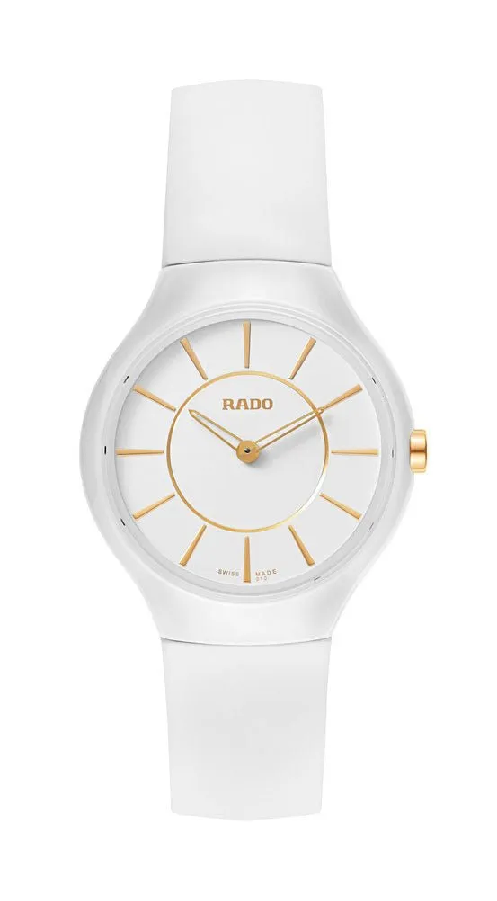 Rado True Thinline White Ceramic Womens Watch Quartz Rubber Strap R27958109