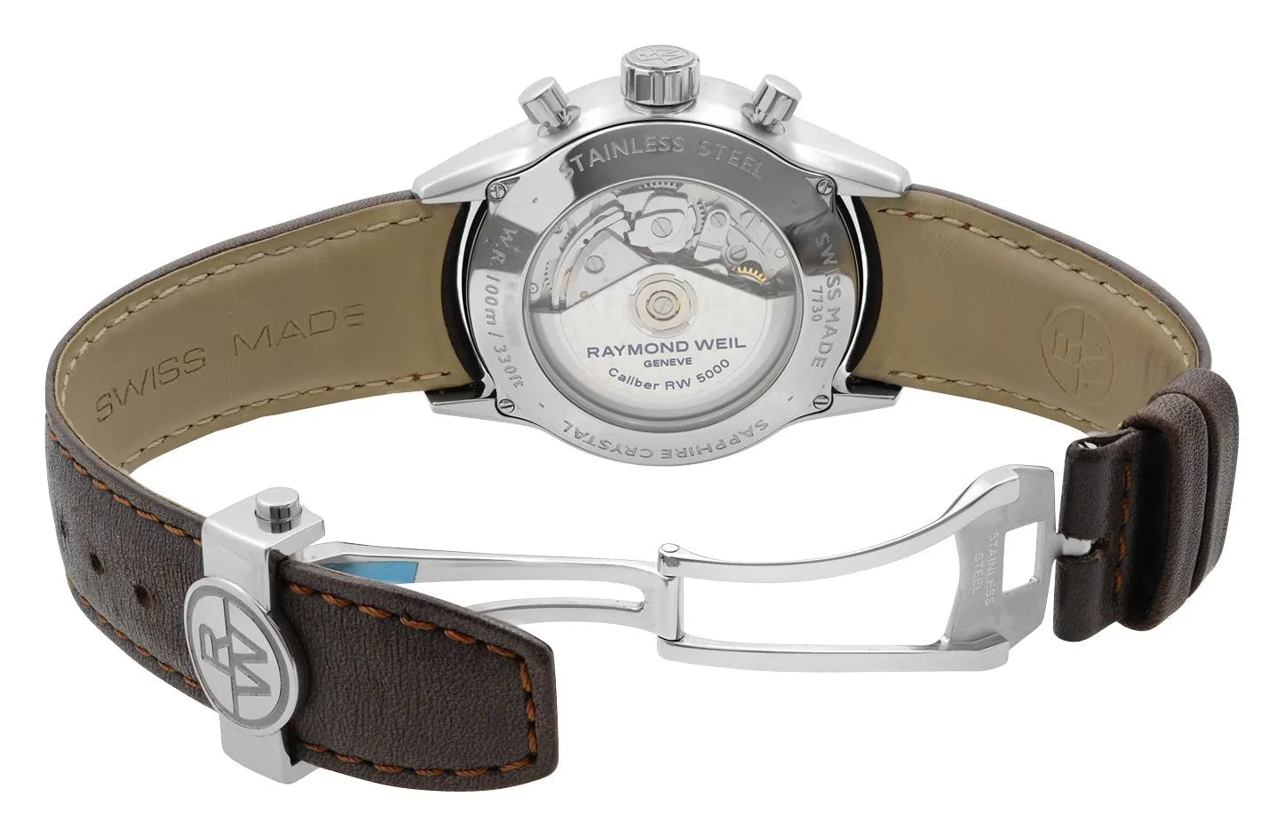 Raymond Weil Freelancer Automatic Chronograph Stainless Steel Black Dial Brown Leather Strap Day/Date Mens Watch 7730-STC-20021