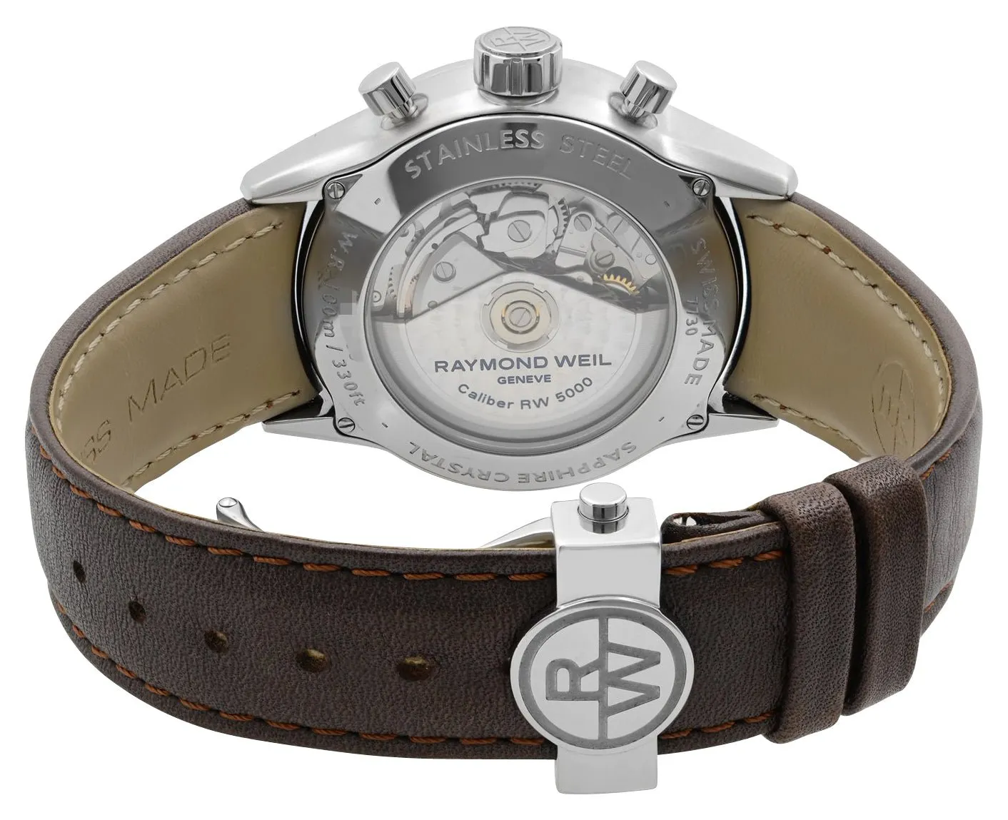 Raymond Weil Freelancer Automatic Chronograph Stainless Steel Black Dial Brown Leather Strap Day/Date Mens Watch 7730-STC-20021