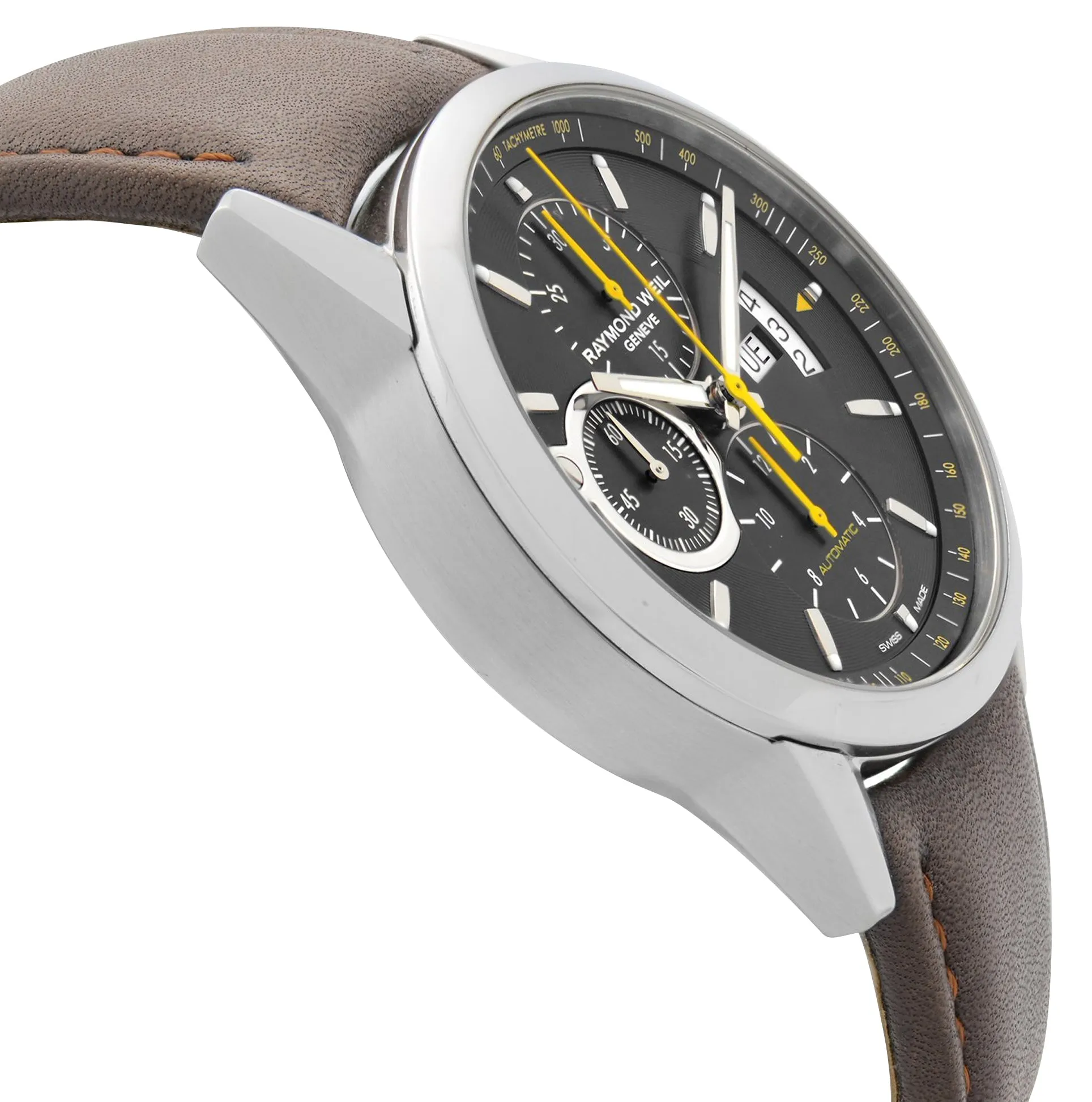 Raymond Weil Freelancer Automatic Chronograph Stainless Steel Black Dial Brown Leather Strap Day/Date Mens Watch 7730-STC-20021
