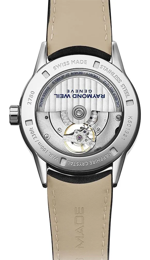 Raymond Weil Freelancer Automatic Stainless Steel Black Dial Black Leather Strap Mens Watch 2780-STC-20001