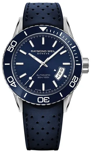 Raymond Weil Freelancer Automatic Stainless Steel Blue Dial Blue Rubber Strap Date Divers Mens Watch 2760-SR3-50001